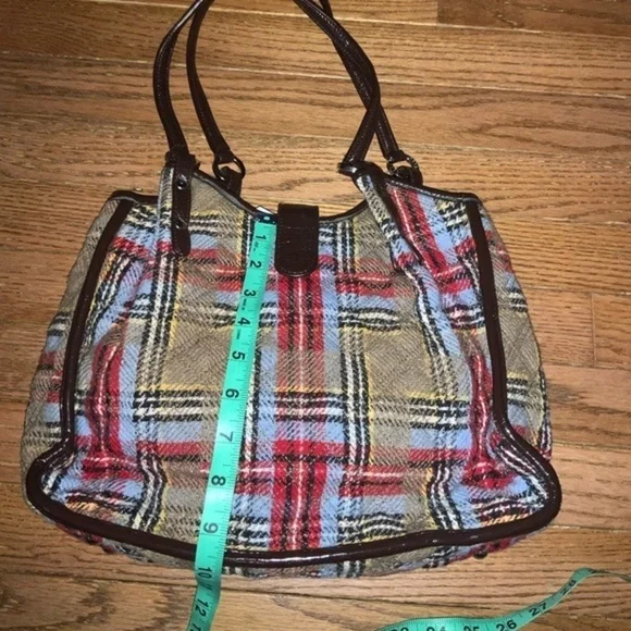 Vera Bradley Dual Strap Quilted Plaid Shoulder Bag Red, Blue, Tan - Picture 11 of 15